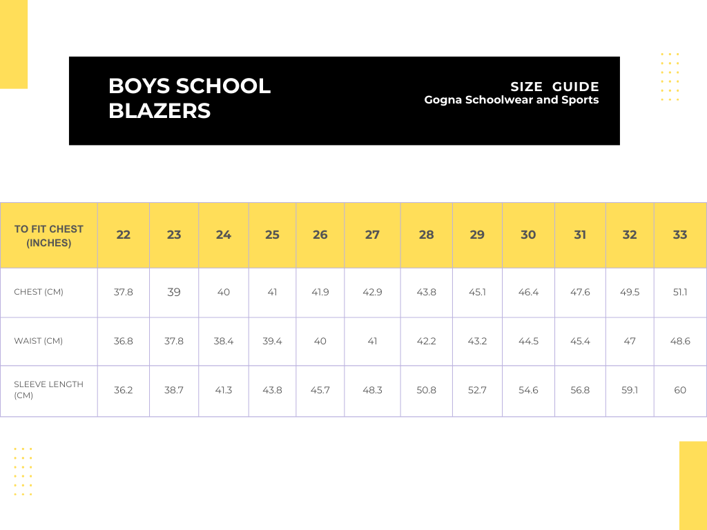 boys school blazer size guide
